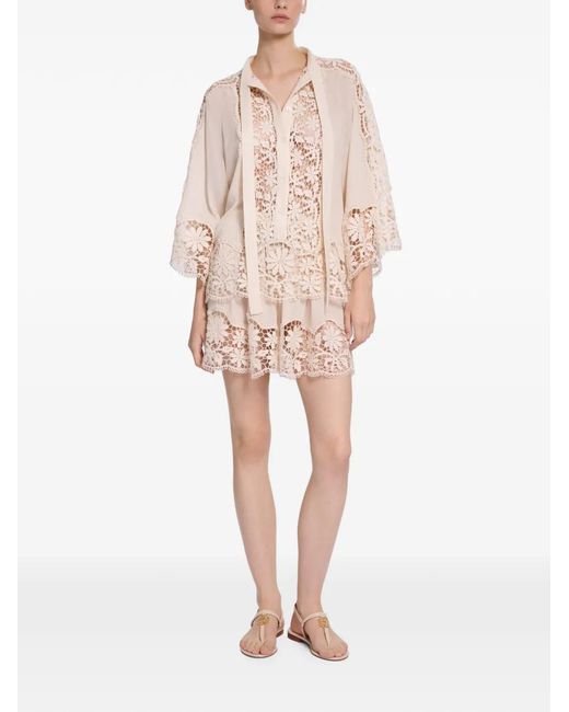 Elie Saab Natural Macramé Silk Blouse