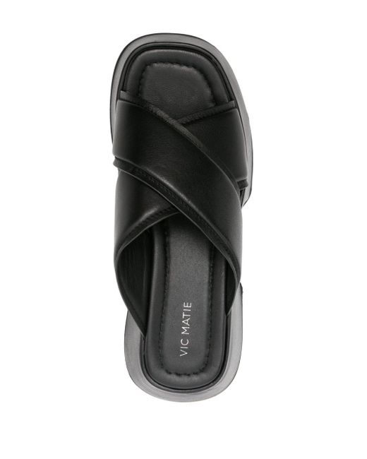 Vic Matié Black Crossover-Strap Leather Slides