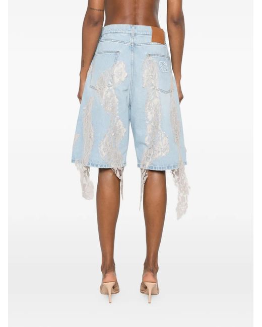 GIUSEPPE DI MORABITO Blue Lace-Detail Belt-Loop Shorts