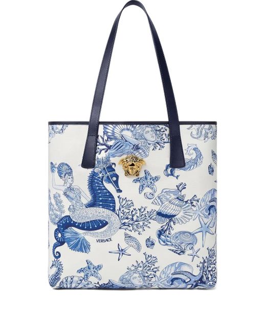 Versace Blue Coral Theatre La Medusa Canvas Tote Bag for men