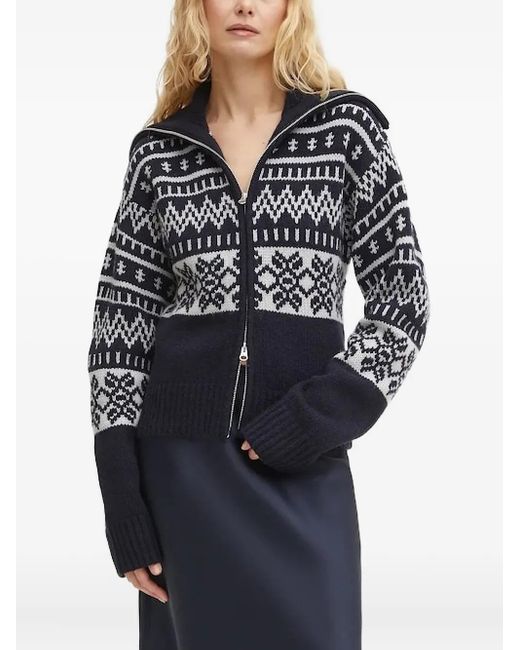Samsøe & Samsøe Blue Zip-Up Fair-Isle Cardigan
