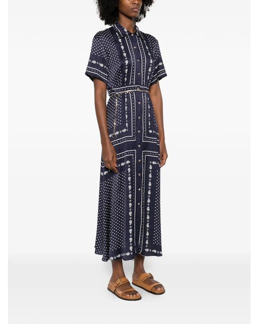 Maje Bandana-Print Midi Dress in Blue | Lyst