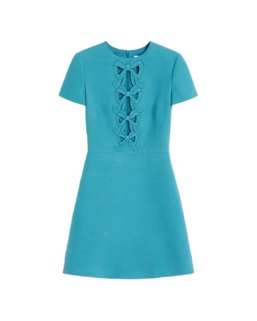 Valentino Garavani Blue Crepe Couture Embroidered Mini Dress