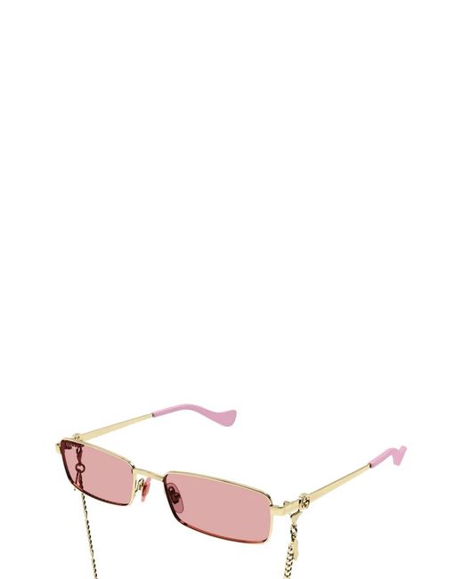 Gucci White Gg1600S 004 Rectangle-Frame Chain-Detail Sunglasses