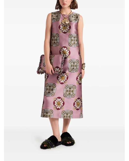 LaDoubleJ Purple Floral-Print Sleeveless Midi Dress
