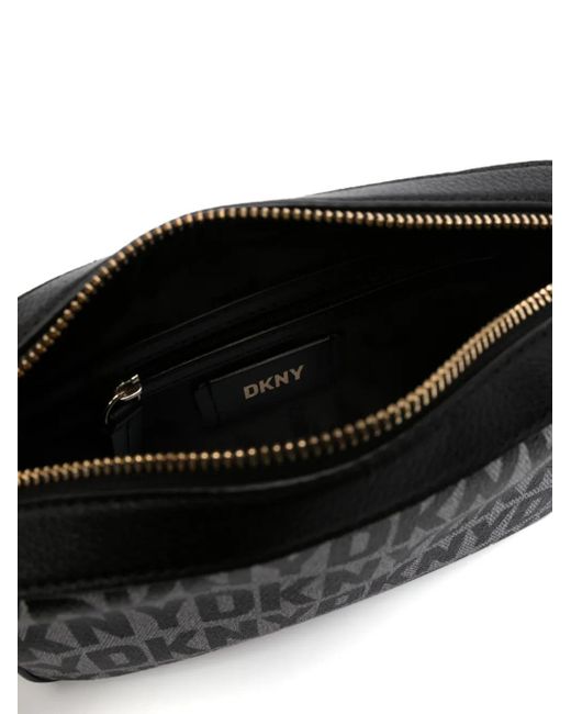 DKNY Black Sara Logo-Print Leather Crossbody Bag