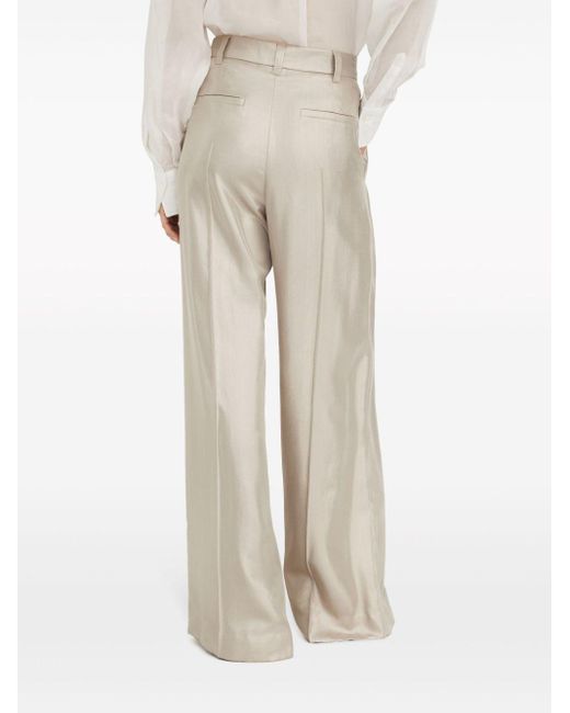 Brunello Cucinelli Natural Pleated Wide-leg Trousers