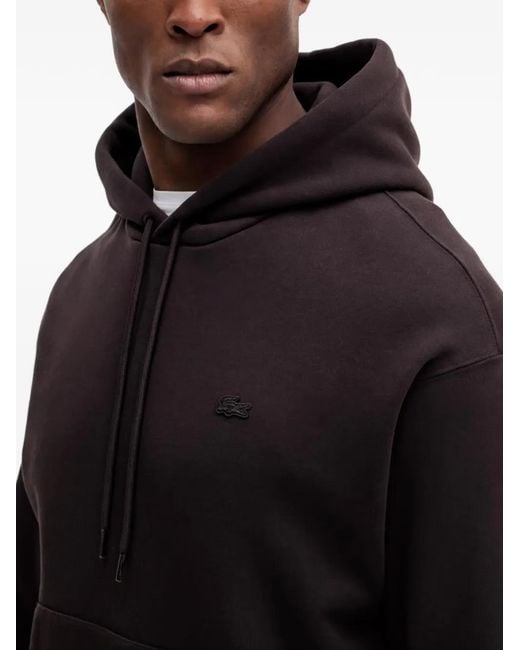 Logo-Patch Drawstring Hoodie Lacoste en coloris Black