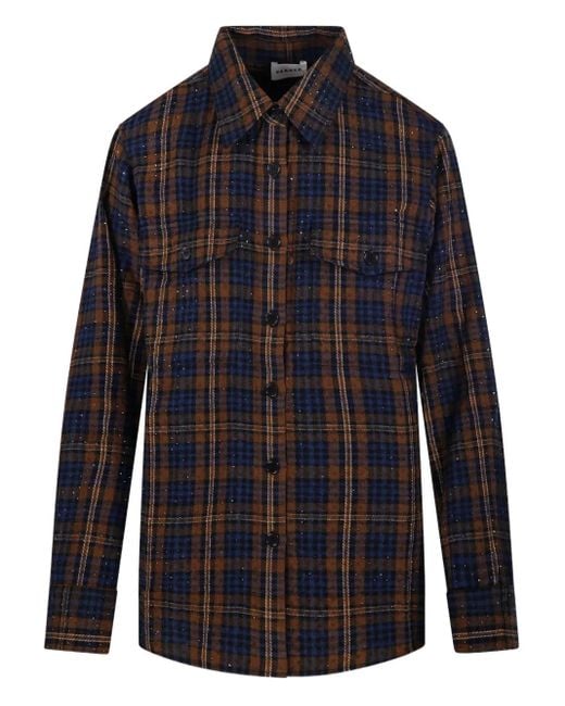 P.A.R.O.S.H. Checked Sequin-embellished Shirt Blue