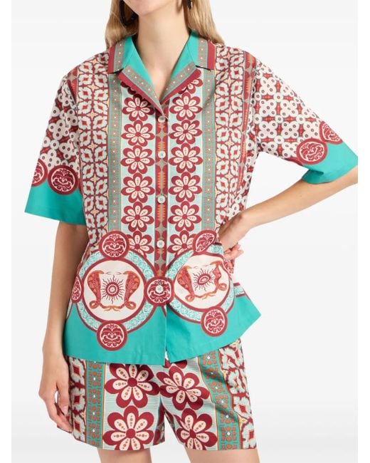 LaDoubleJ Green Geometric-Print Patterned Shirt