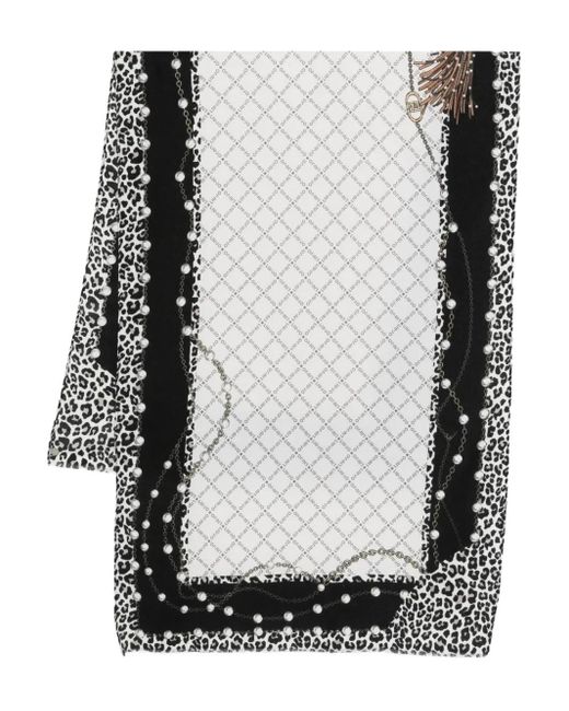 Liu Jo Black Leopard-Print Pearl-Embellished Scarf