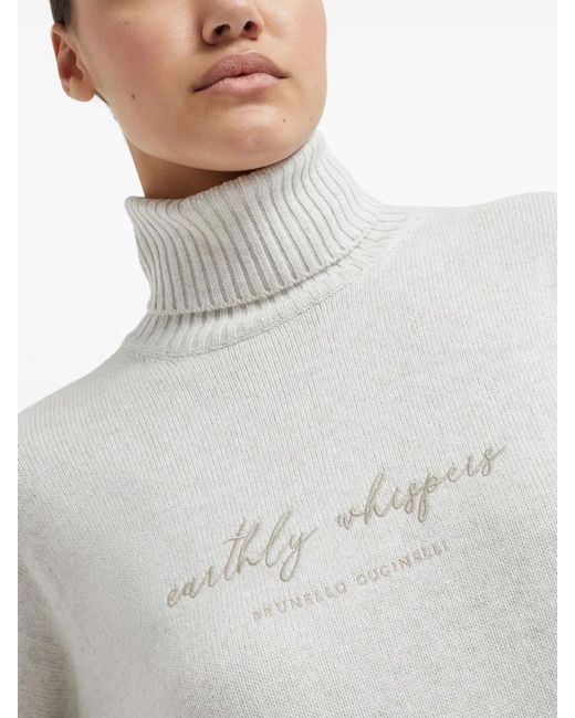 Brunello Cucinelli White High-Neck Wool And Cashmere Sweater