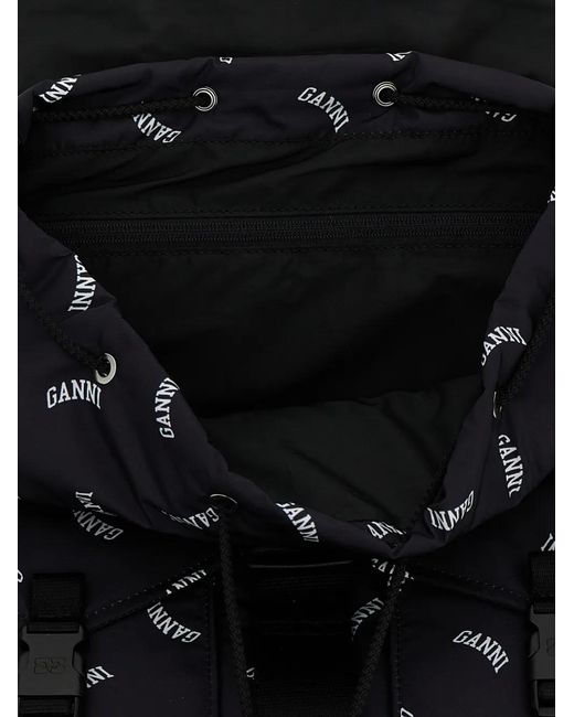 Ganni Black Logo-Print Buckle Backpack