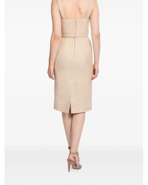 Elie Saab Natural Tweed Python-Print Midi Skirt