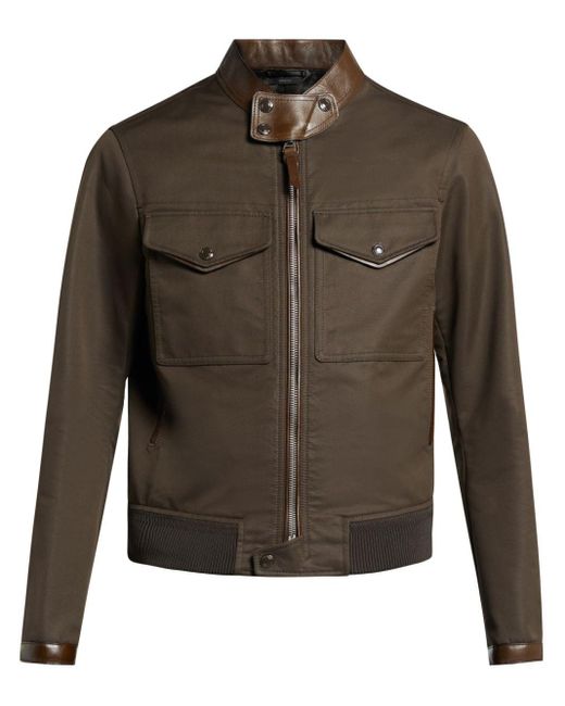 Tom Ford Green Leather-trim Panelled Jacket for men