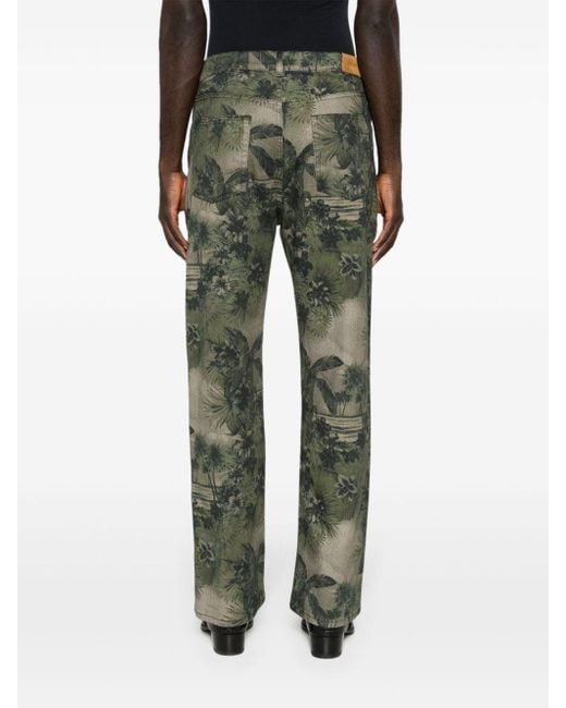 Roberto Cavalli Green Camouflage-print Straight-leg Jeans for men