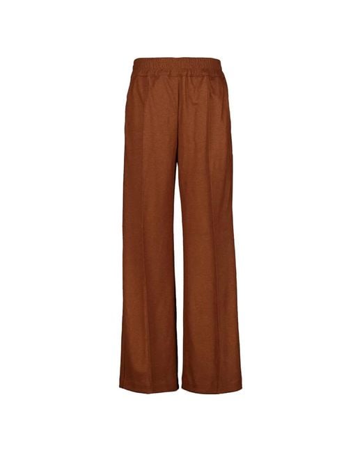 120% Lino Brown Elasticated-Waistband Palazzo Pants