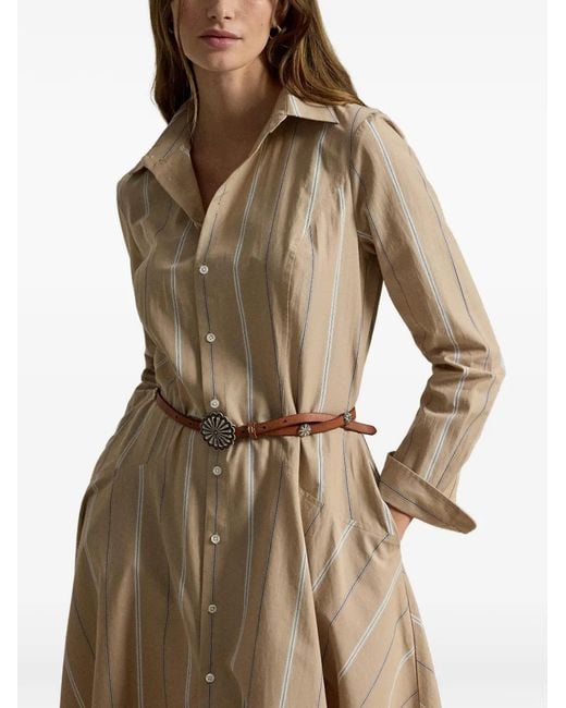 Polo Ralph Lauren Natural Striped Cotton Panelled Shirt-Dress