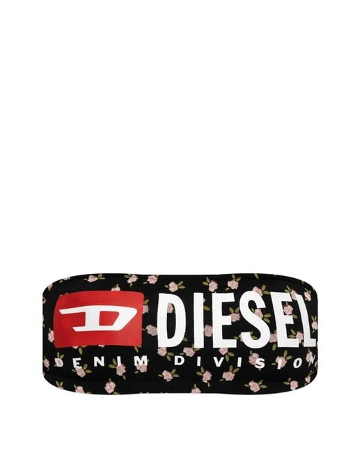 DIESEL White Floral-Print Logo-Print Bra