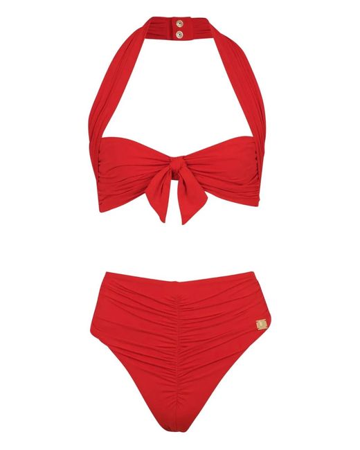 Balmain Red Tie-Detail Bikini