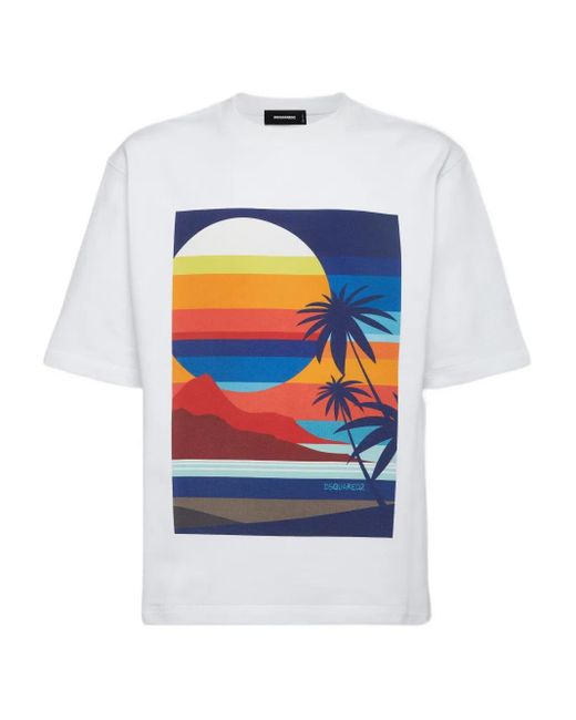 DSquared² White Summer Lovers Sunset T-Shirt for men