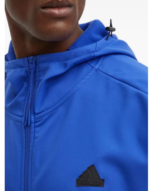 Adidas Blue Long-Sleeve Zip-Up Hoodie for men
