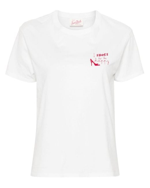 Mc2 Saint Barth White Emilie Slogan-embroidery T-shirt