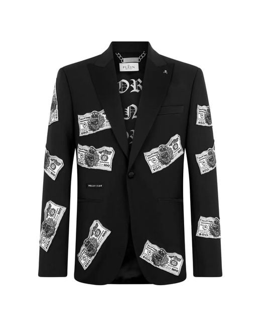 Philipp Plein Black Strass-Embellished Dollars Blazer for men