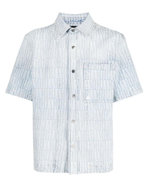 Amiri Blue Jacquard-Logo Denim Shirt for men