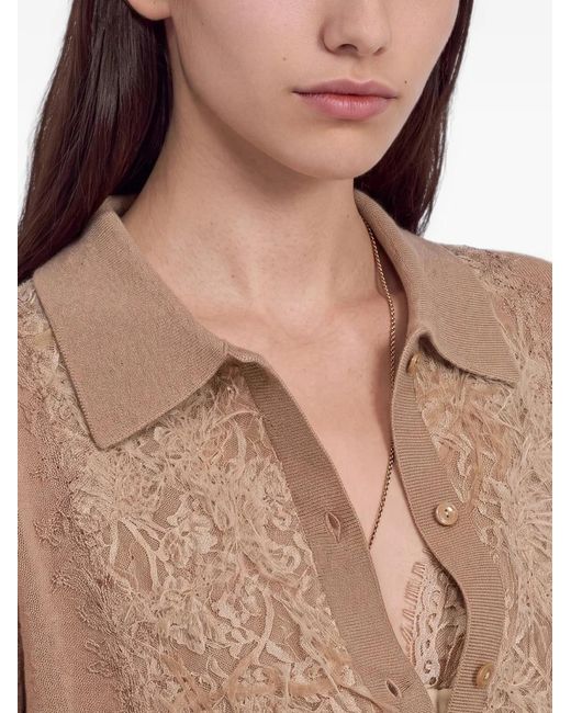 Ermanno Scervino Brown Lace-Panelled Cardigan