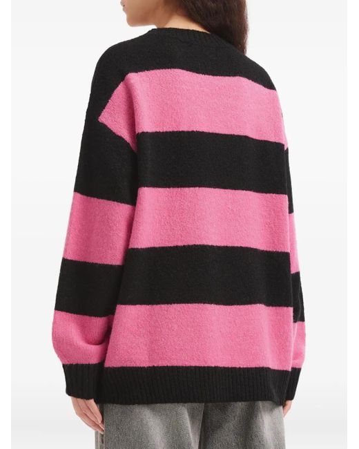 Mini Cream Pink Striped Graphic-Design Sweater