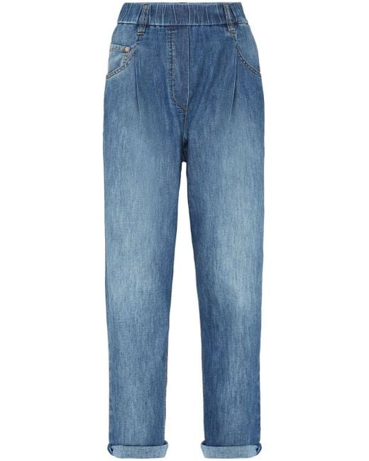Brunello Cucinelli Blue Elasticated Waistband Tapered Jeans