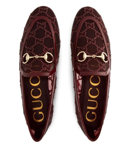 Gucci Red Crystal-Embellished Horsebit Loafers