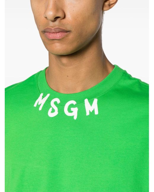 MSGM Green T-Shirt Logo for men