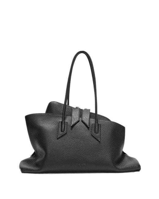 The Attico Black Medium La Passeggiata Pebbled Leather Shoulder Bag
