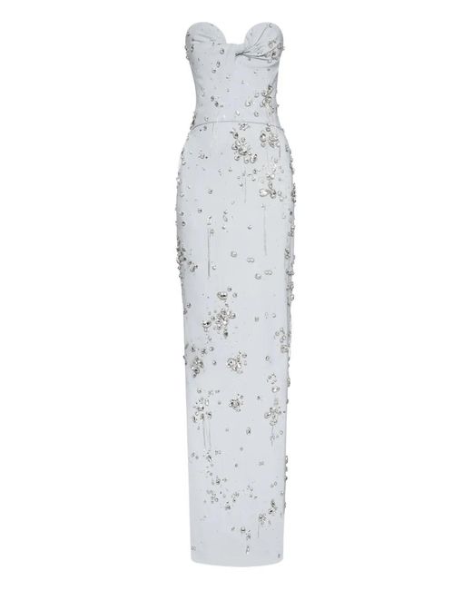 Oscar de la Renta White Crystal-Embellished Strapless Gown