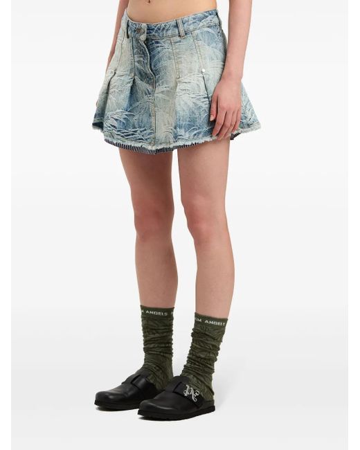 Palm Angels Blue Palms-Jacquard Pleated Mini Skirt