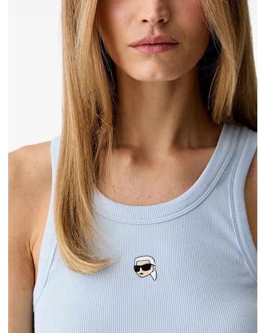 Karl Lagerfeld Blue Ikonik-Patch Ribbed Tank Top