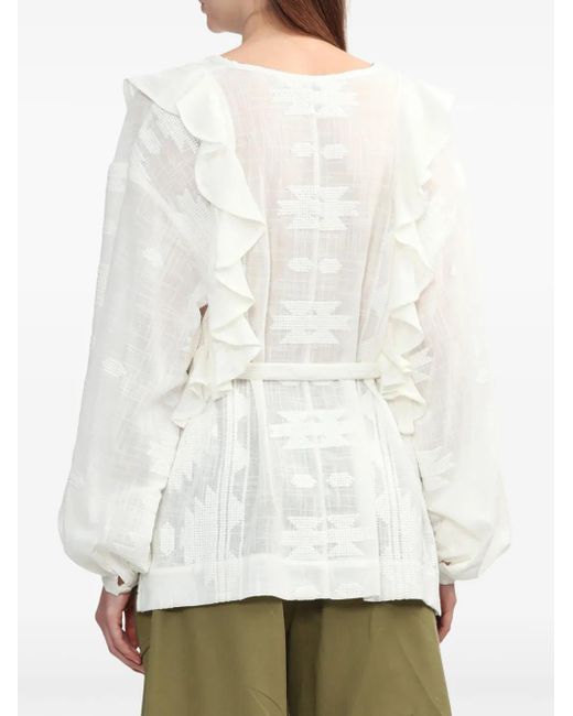 IRO White Ruffle-Detail Cotton Blouse