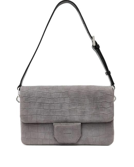 AllSaints Tas Met Omslag En Krokodillen-Reliëf in het Gray