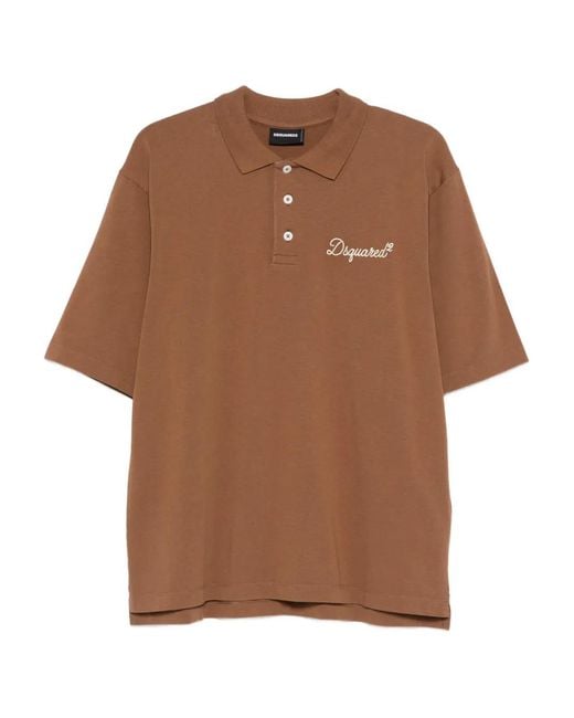 DSquared² Brown Embroidered Polo Shirt for men
