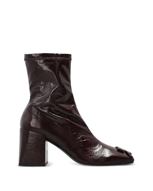 Courreges Black Bottines Réédition En Cuir À Plaque Logo