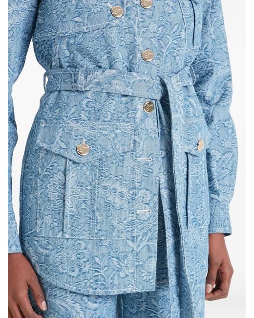 Temperley London Blue Floral-Print Belted Denim Jacket