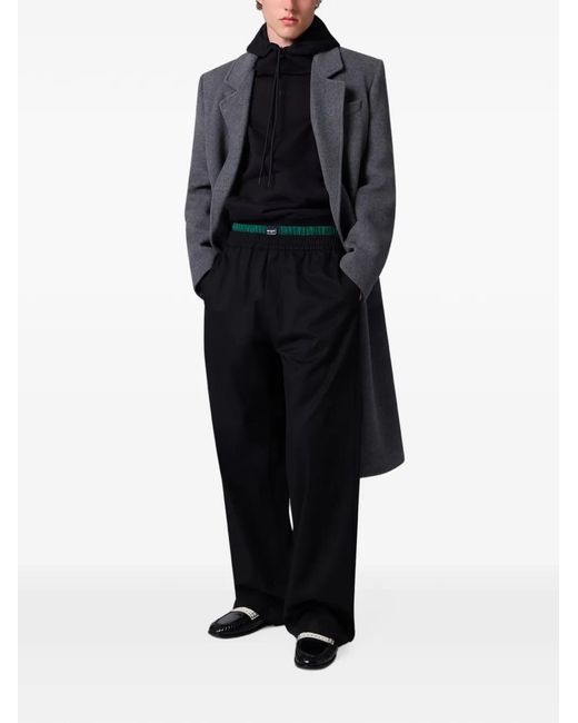MSGM Black Logo-Patch Layered-Waistband Trousers for men