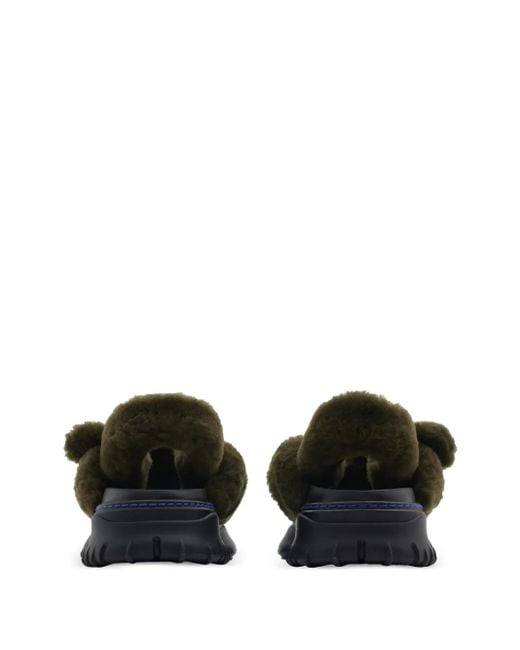 Burberry Black Shearling Pebble Sandals