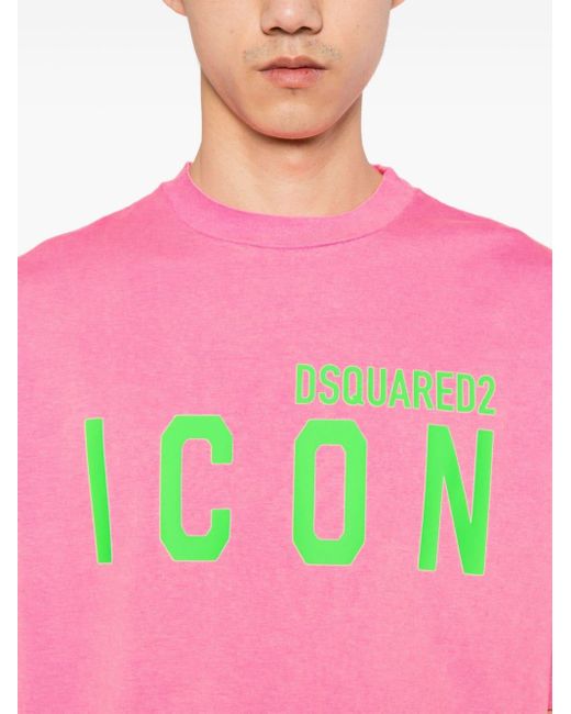 DSquared² Pink Logo-tape Cotton T-shirt for men