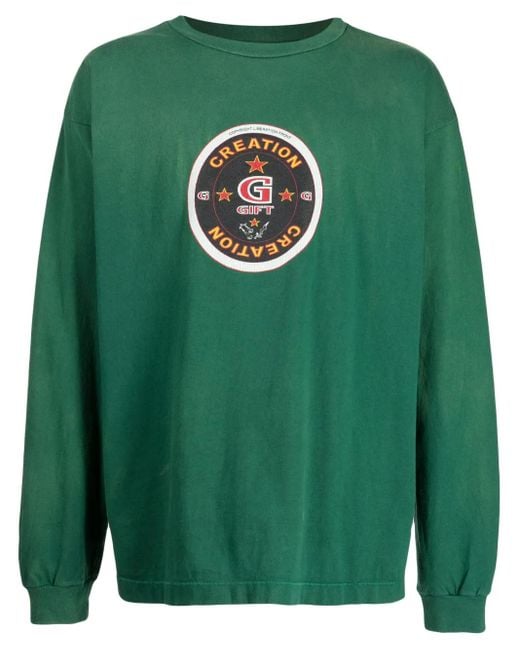 SAINT Mxxxxxx Green Graphic-Print Cotton Sweatshirt for men