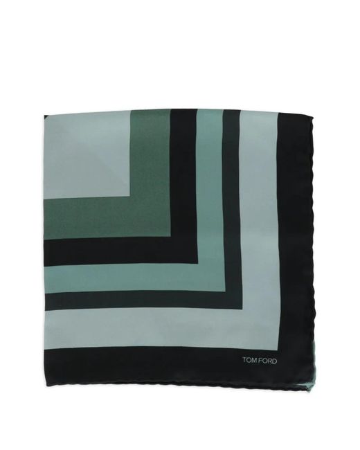 Tom Ford Green Striped Logo-Print Pocket Square for men