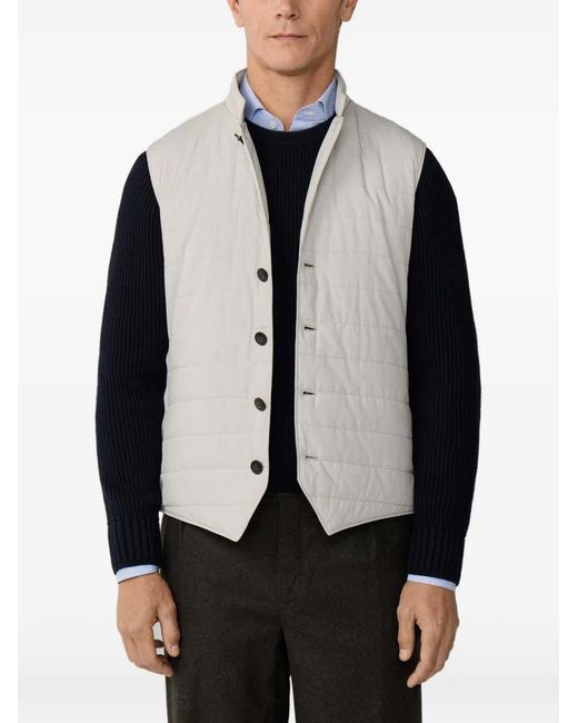 Hackett Black Knit-Back Quilted-Front Hybrid Gilet for men