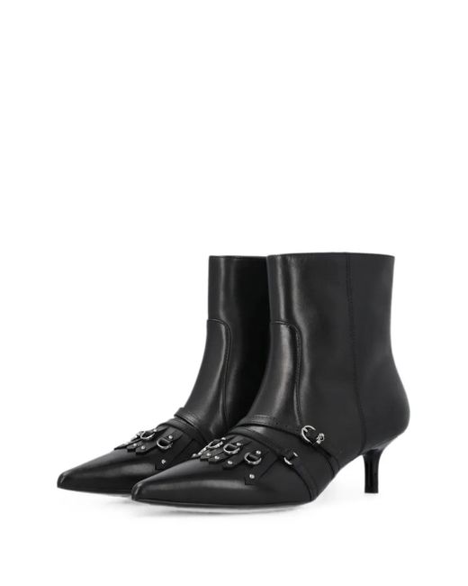 Pinko Black Fringe-Detail Buckled Ankle Boots